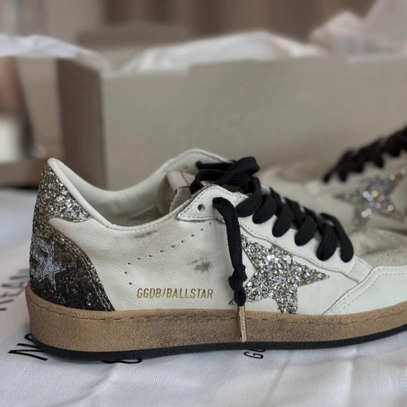 Golden Goose Ball Star Sneaker Leather/Seedpearl/Platinum Glitter 38 New in Box - Picture 11 of 12